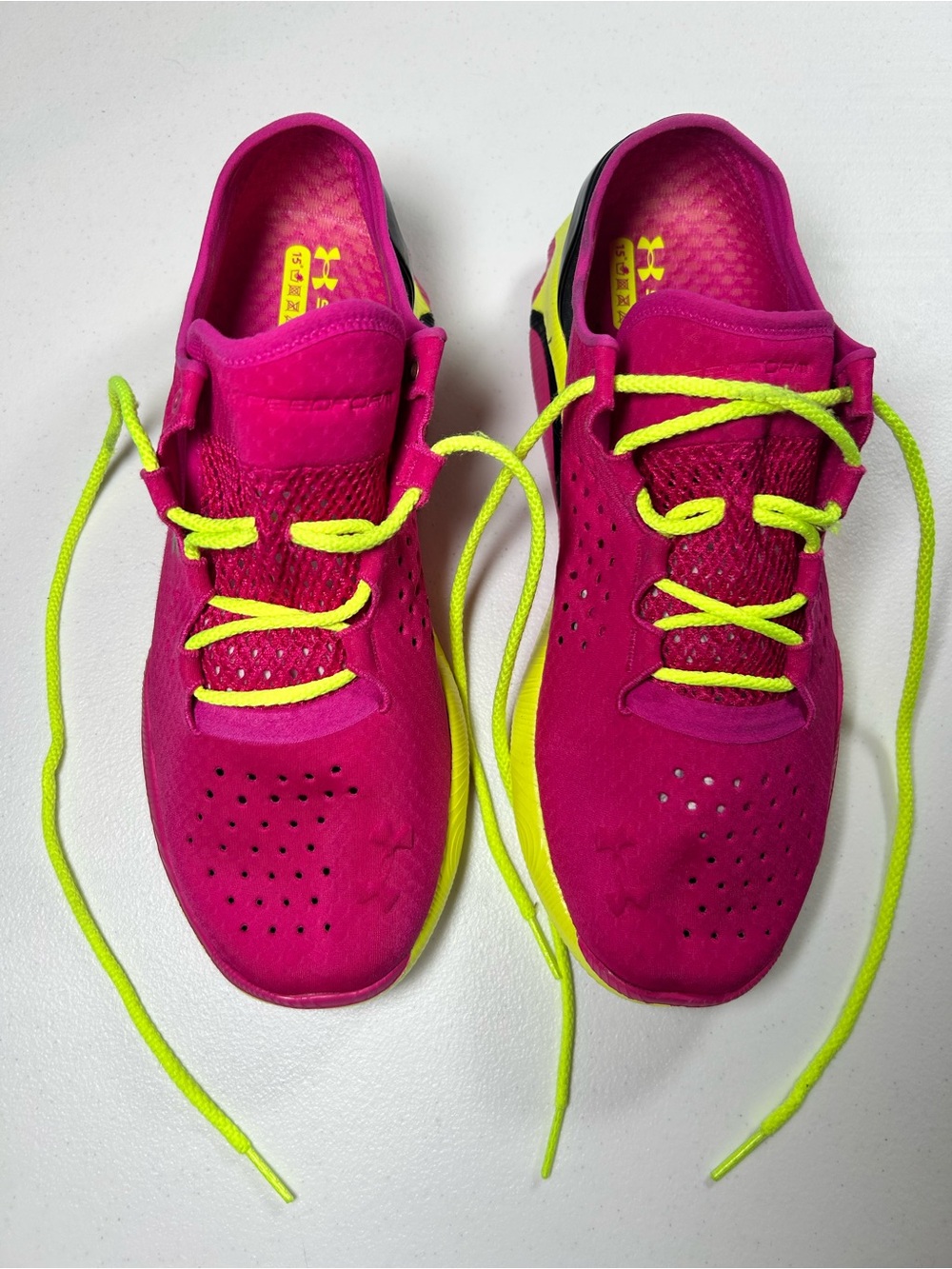 Under Armour Women’s Hot Pink Running Shoes with Neon Yellow Laces